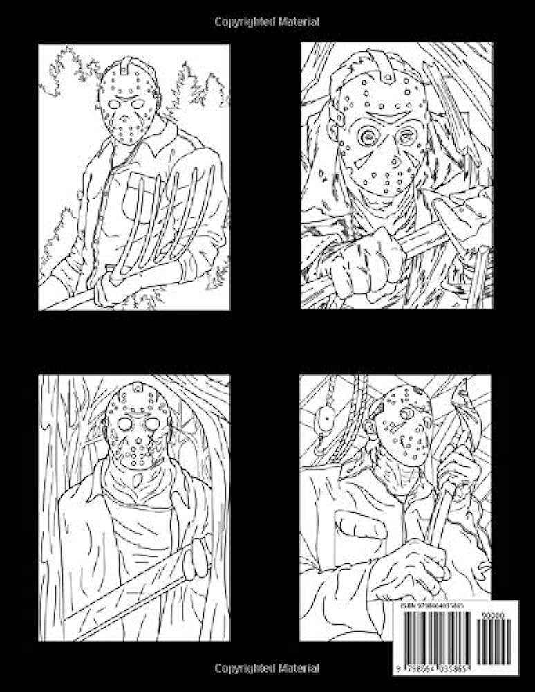 Jason voorhees coloring book scary creatures and creepy murder killer from one of the most famous horror coloring book jason voorhees adam hobson books