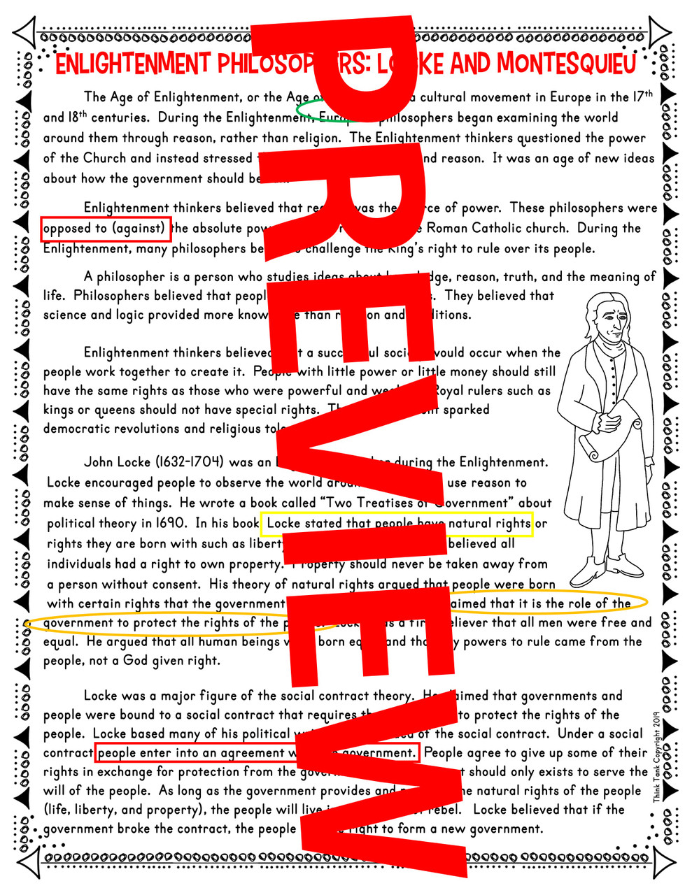 Enlightenment color by number and text marking locke and montesqueiu