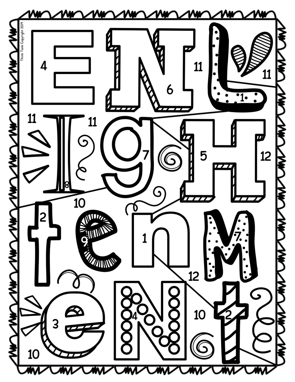 Enlightenment color by number and text marking locke and montesqueiu