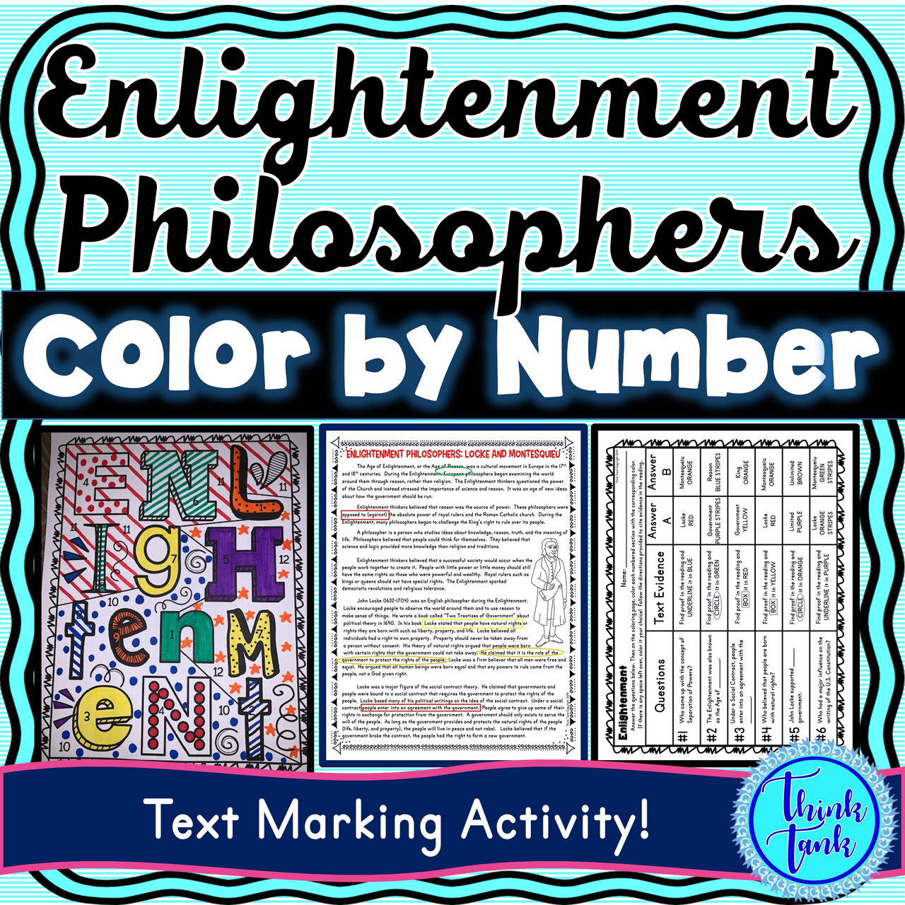 Enlightenment color by number and text marking locke and montesqueiu