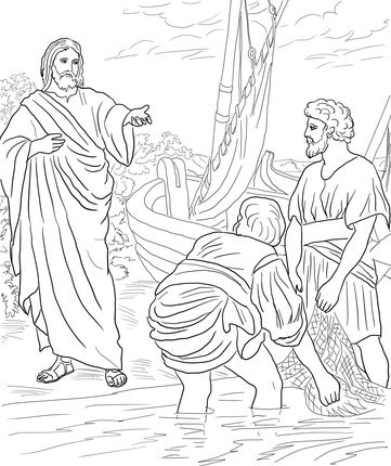 Jesus calls the first disciples coloring page supercoloring jesus coloring pages sunday school coloring pages bible coloring pages