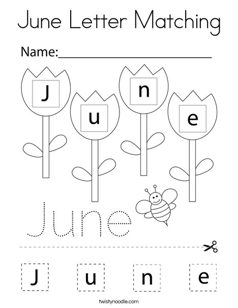 June letter matching coloring page
