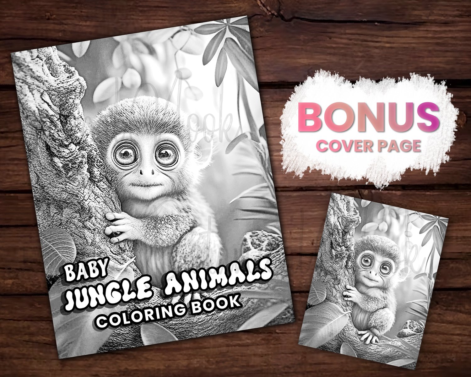 Baby jungle animals cute coloring page book adults kids