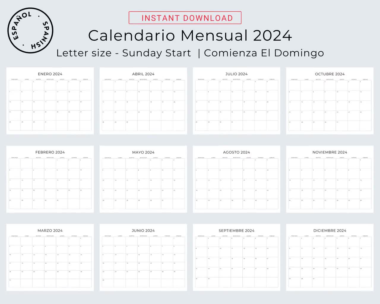 Calendario en espaãol spanish calendar calendario mensual monthly planner in spanish minimal calendar a letter size pdf