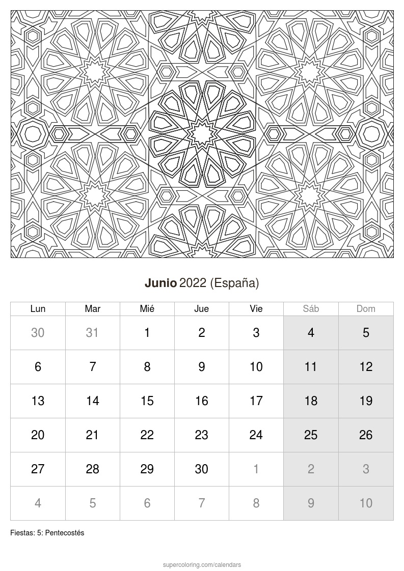 Calendario junio para imprimir espaãa