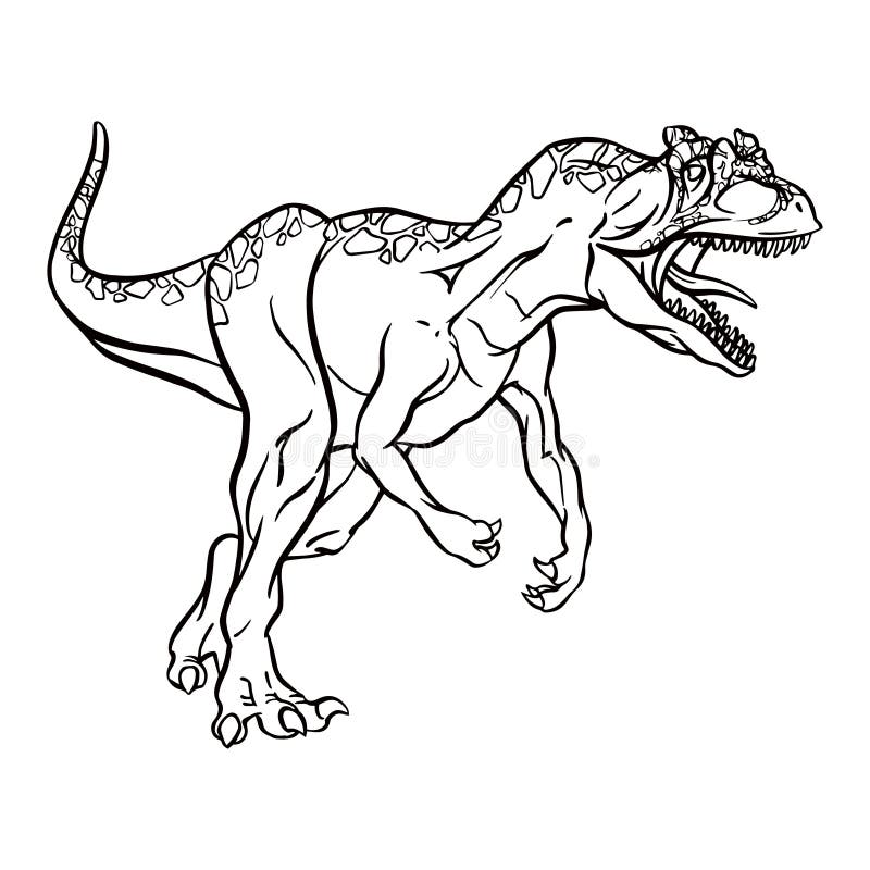 Allosaurus dinosaur cartoon linear sketch for coloring book isolated on white background vector clipart stock vector