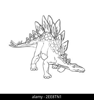 Stegosaurus dinosaur cartoon linear sketch for coloring book isolated on white background vector illustrator stock vector image art