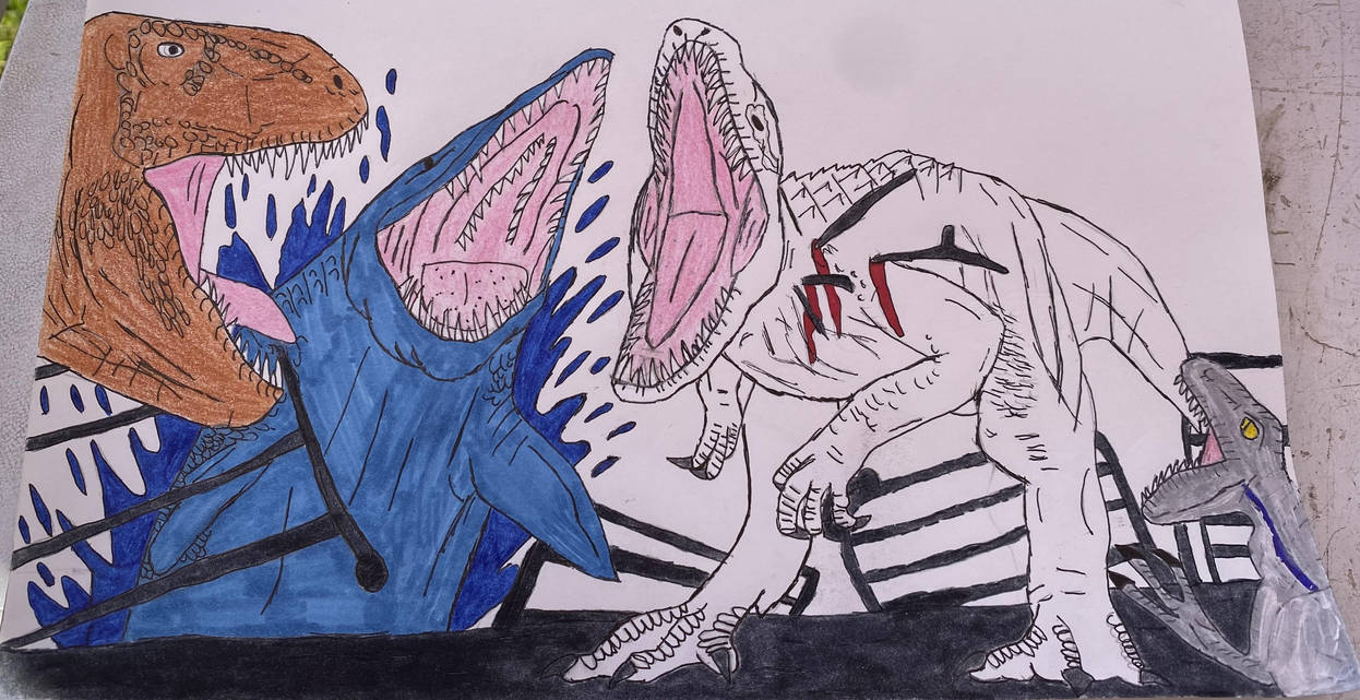 The battle on main street jurassic world by jurassicwarrior on