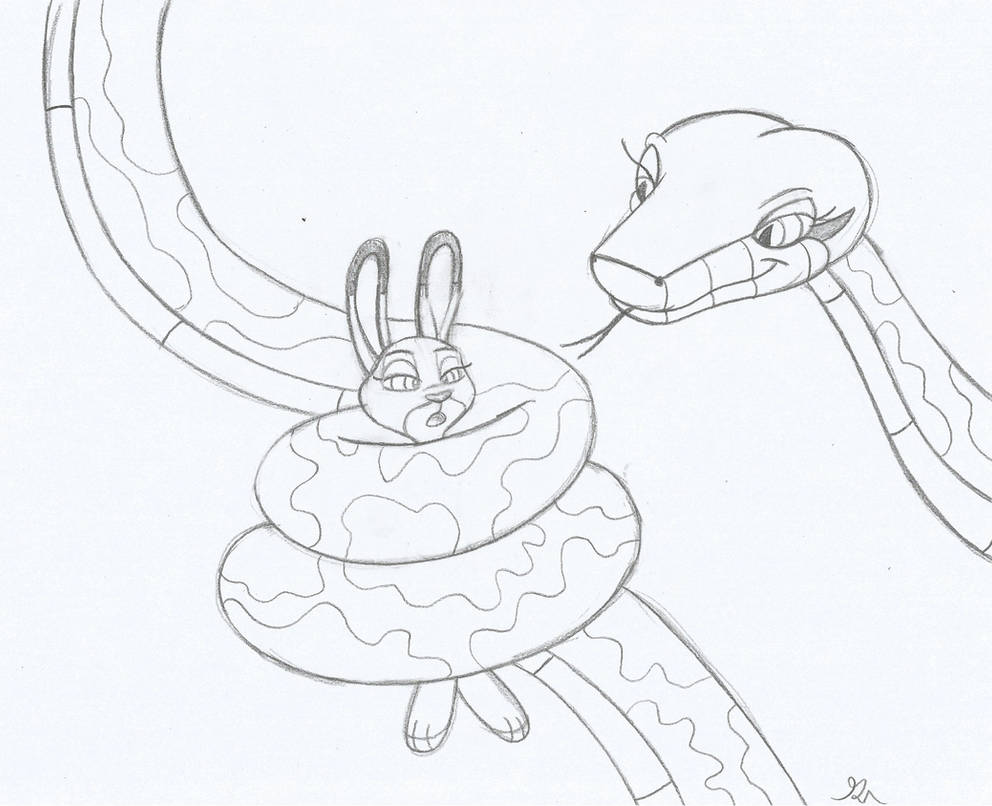 Kaa and judy hopps sketch by lol on