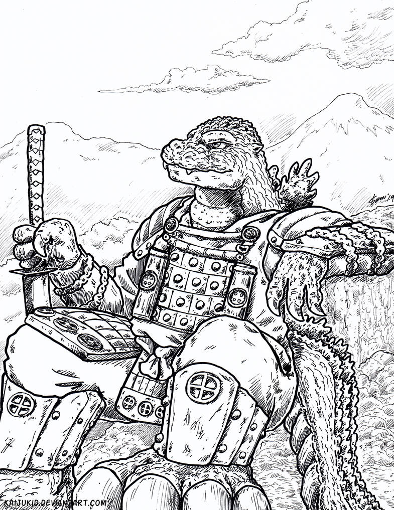 Kaiju coloring book gojira the samurai by kaijukid on