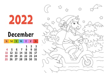 Premium vector calendar for with a cute character fairy unicorn coloring page fun and bright design isolated color vector illustration cartoon style