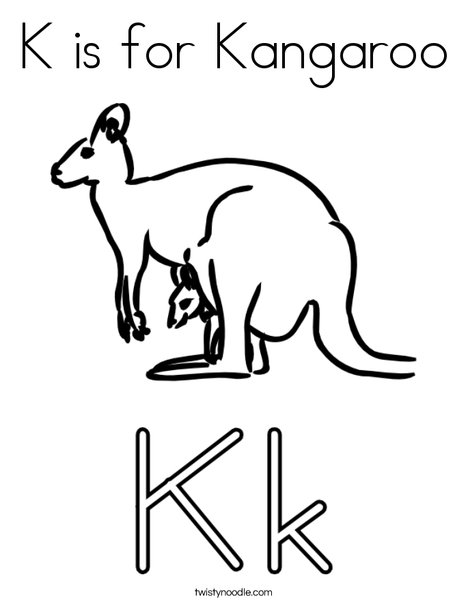 K is for kangaroo coloring page