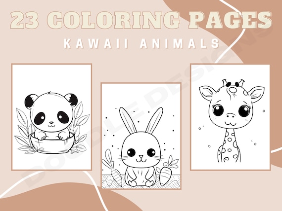 Cute animal coloring pages pages animal coloring pages for kids and adults printable coloring book kawaii animal coloring pages