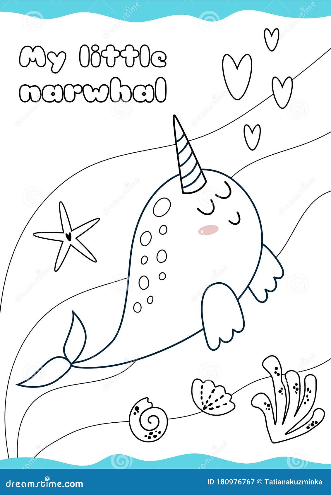 Easy coloring page narwhal cute animal coloring page for kids for children kids game child activity sea coloring book stock illustration