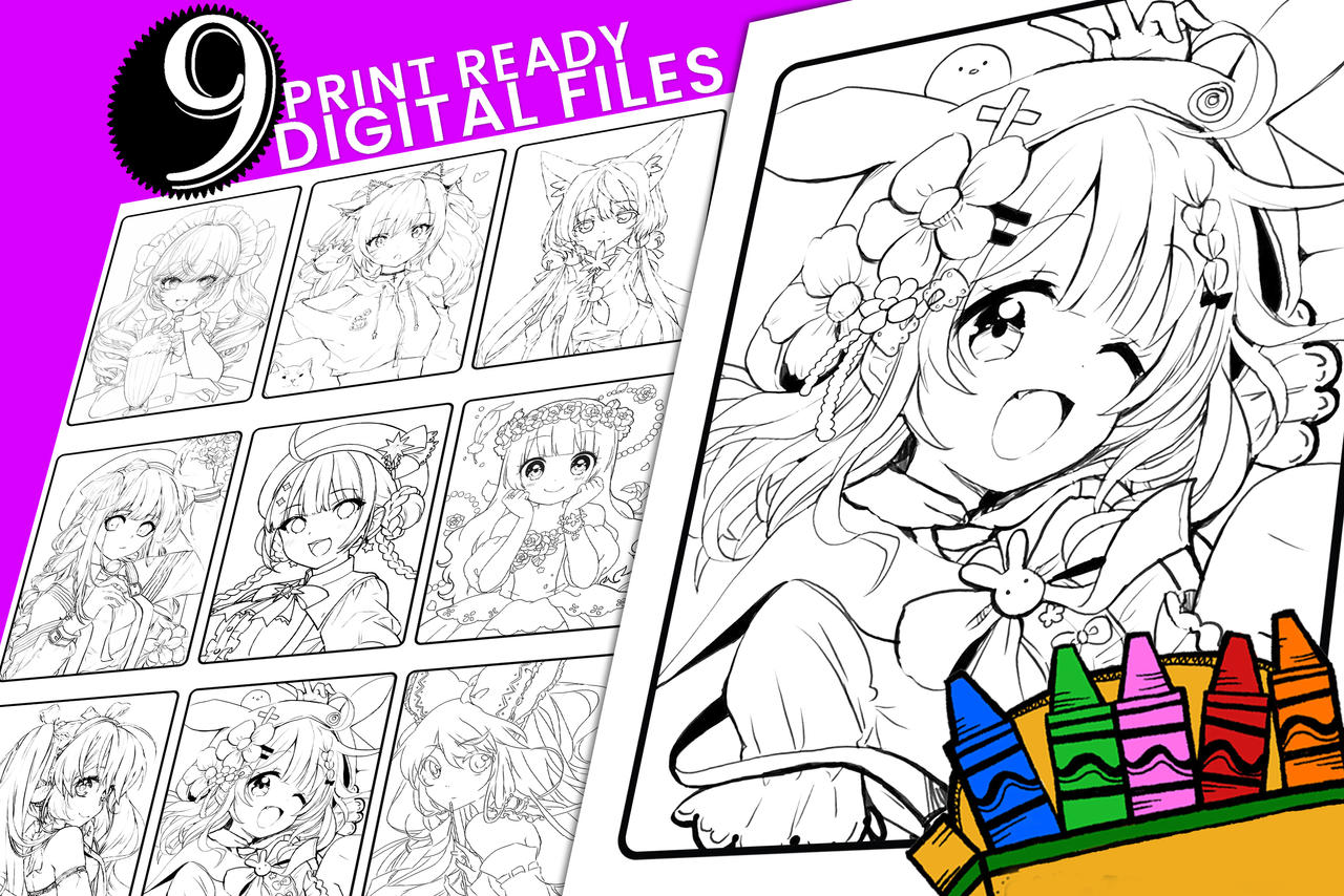 Kawaii anime character coloring pages by giftmaker on