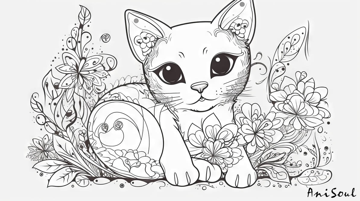 Cute cat coloring page hd png high resolution by anisoulartist on
