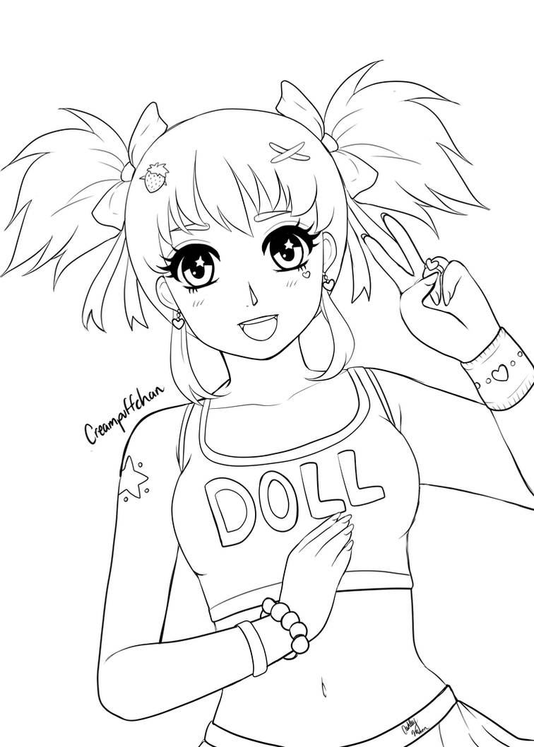 Harajuku girl coloring page by creampuffchan on