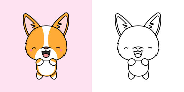 Welsh corgi clipart for coloring page and multicolored illustration adorable clip art corgi vector illustration of a kawaii dog for coloring pages prints for clothes stickers baby shower stock illustration