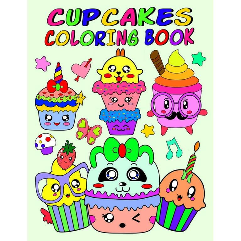 Cupcakes coloring book kawaii cupcake coloring book cute doodle coloring book for kids with sweet cupcakes unicorns cats panda food coloring pages kawaii gift for paperback