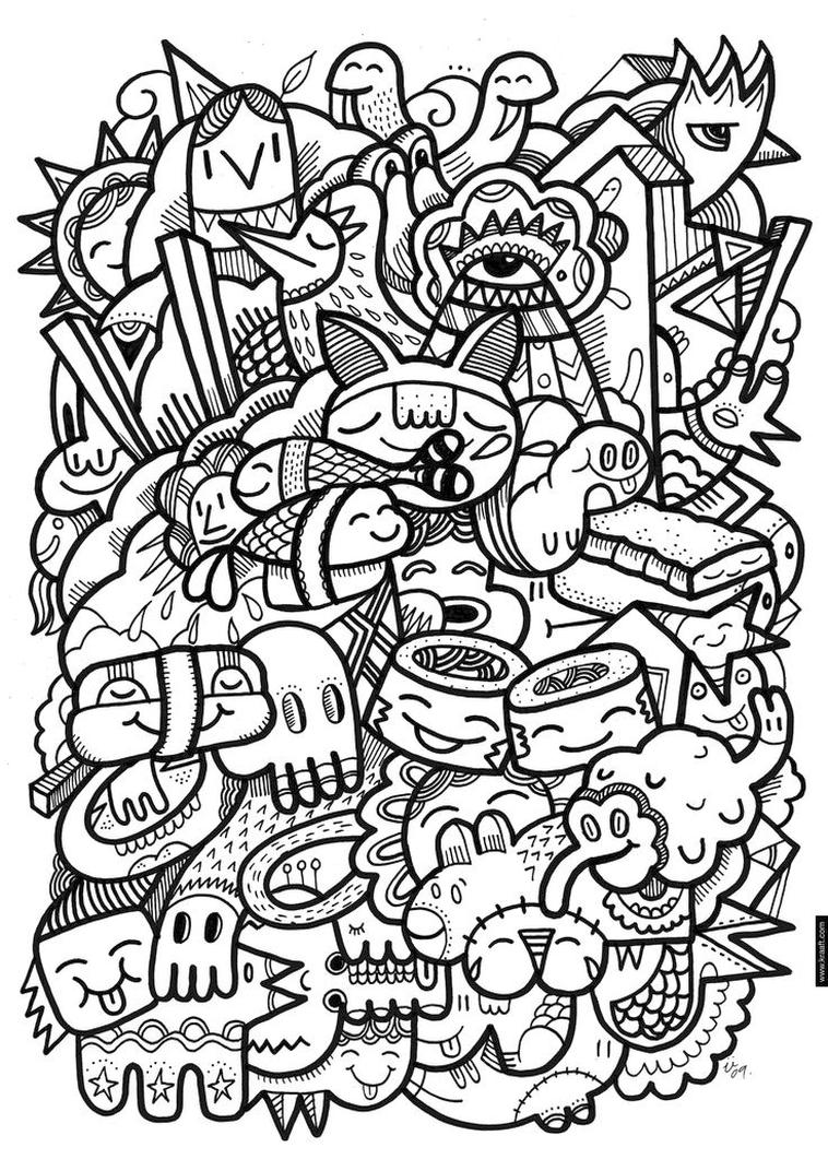 Get this kawaii doodle coloring pages for adults