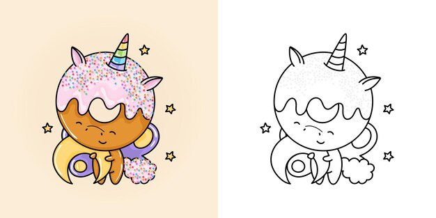 Premium vector unicorn donut clipart for coloring page and multicolored illustration adorable kawaii animal