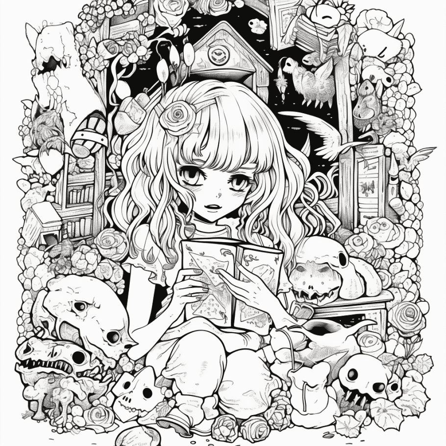 Adult printable coloring pages free creepy kawaii anime dark fantasy printable coloring book sheets