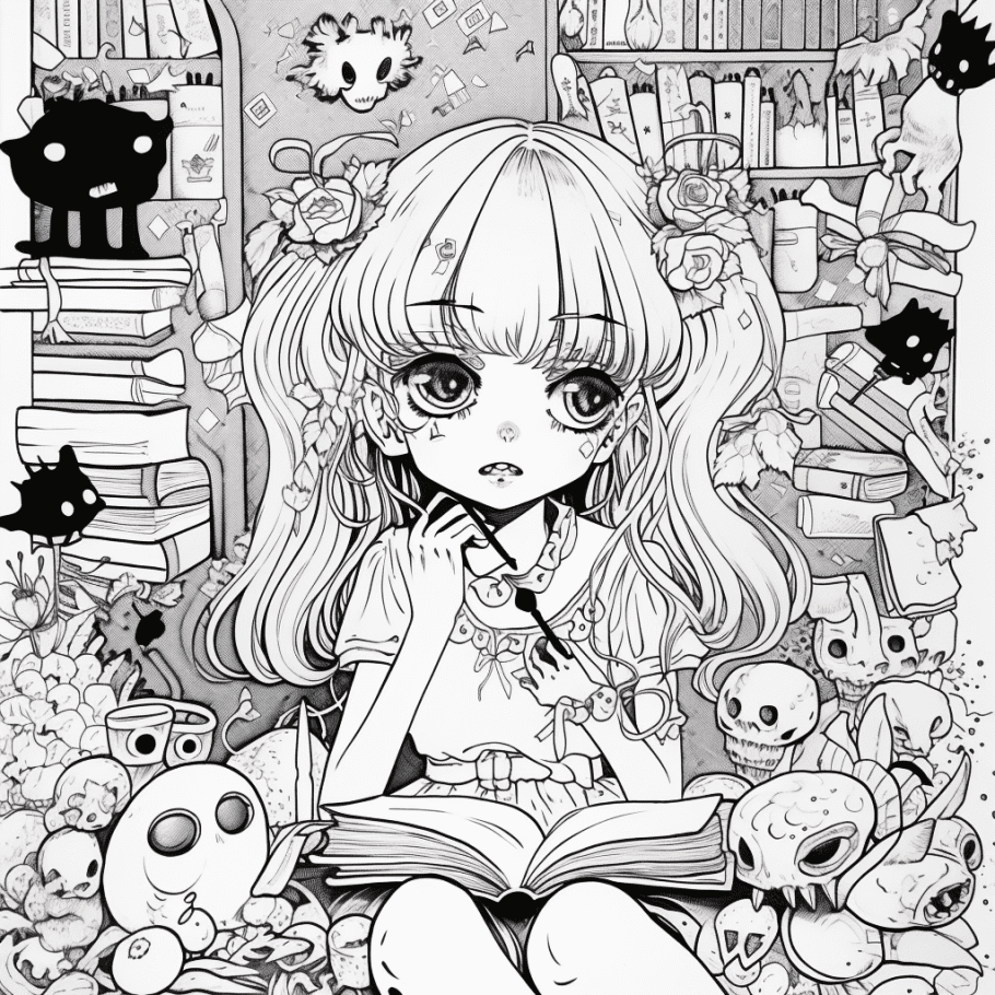 Adult printable coloring pages free creepy kawaii anime dark fantasy printable coloring book sheets