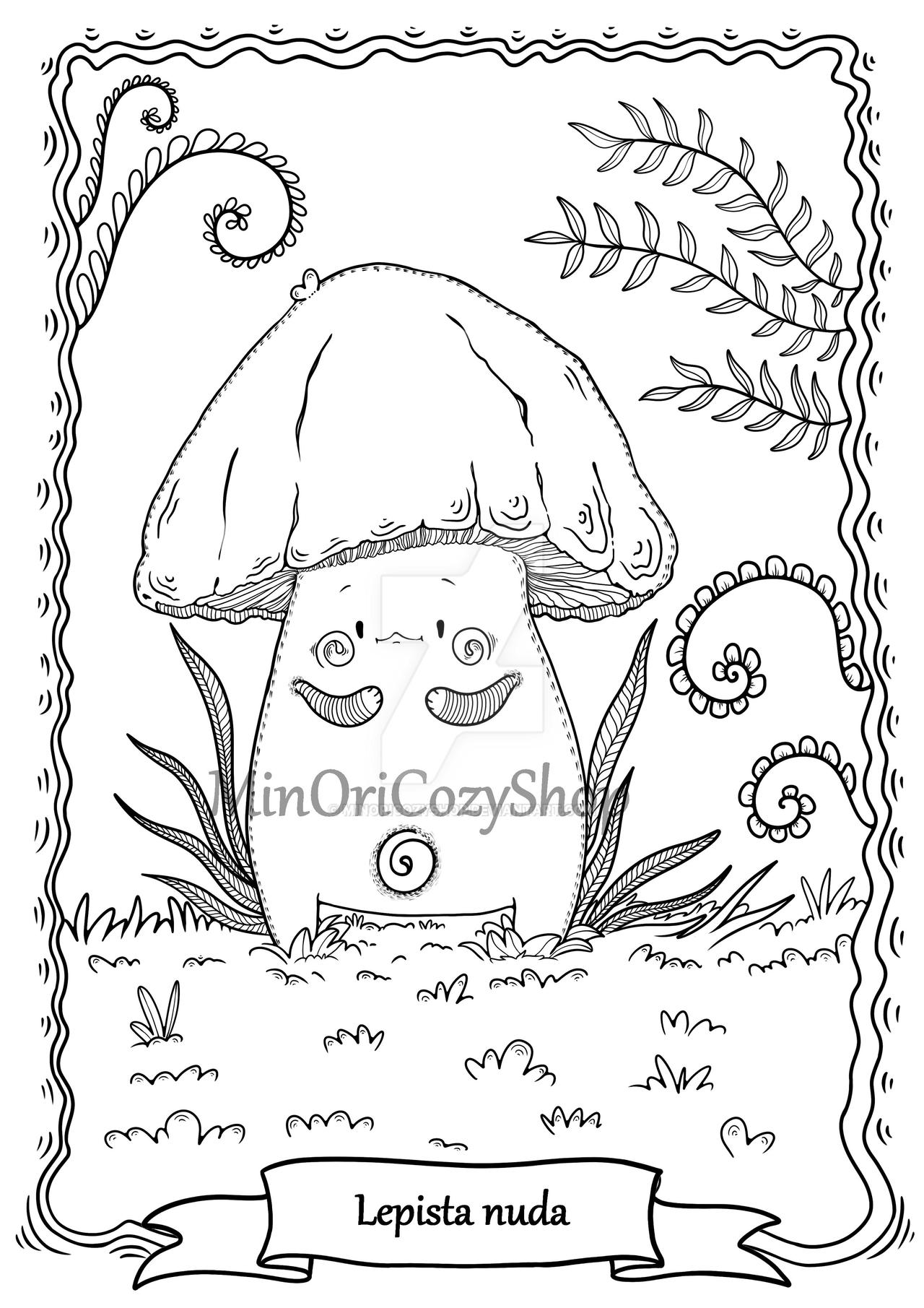 Cute mushroom coloring relax page by minoricozyshop on