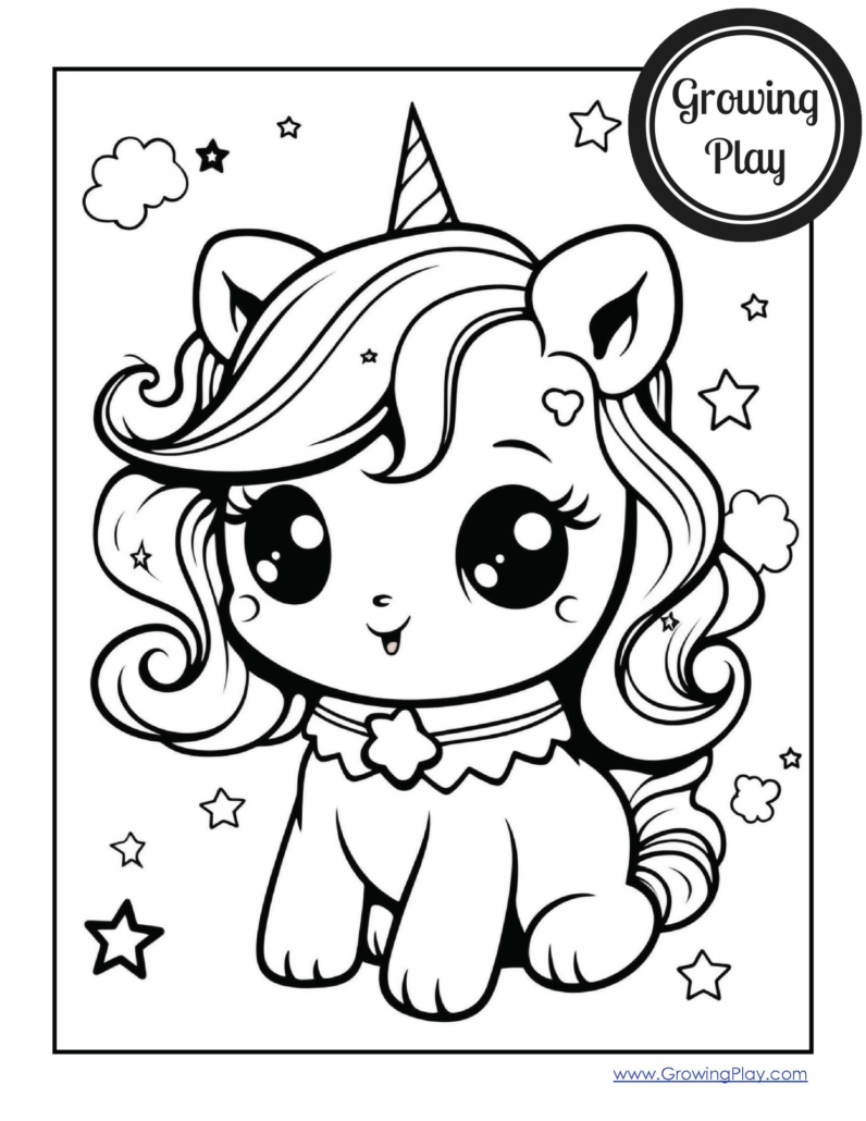 Cute kawaii unicorn coloring pages free