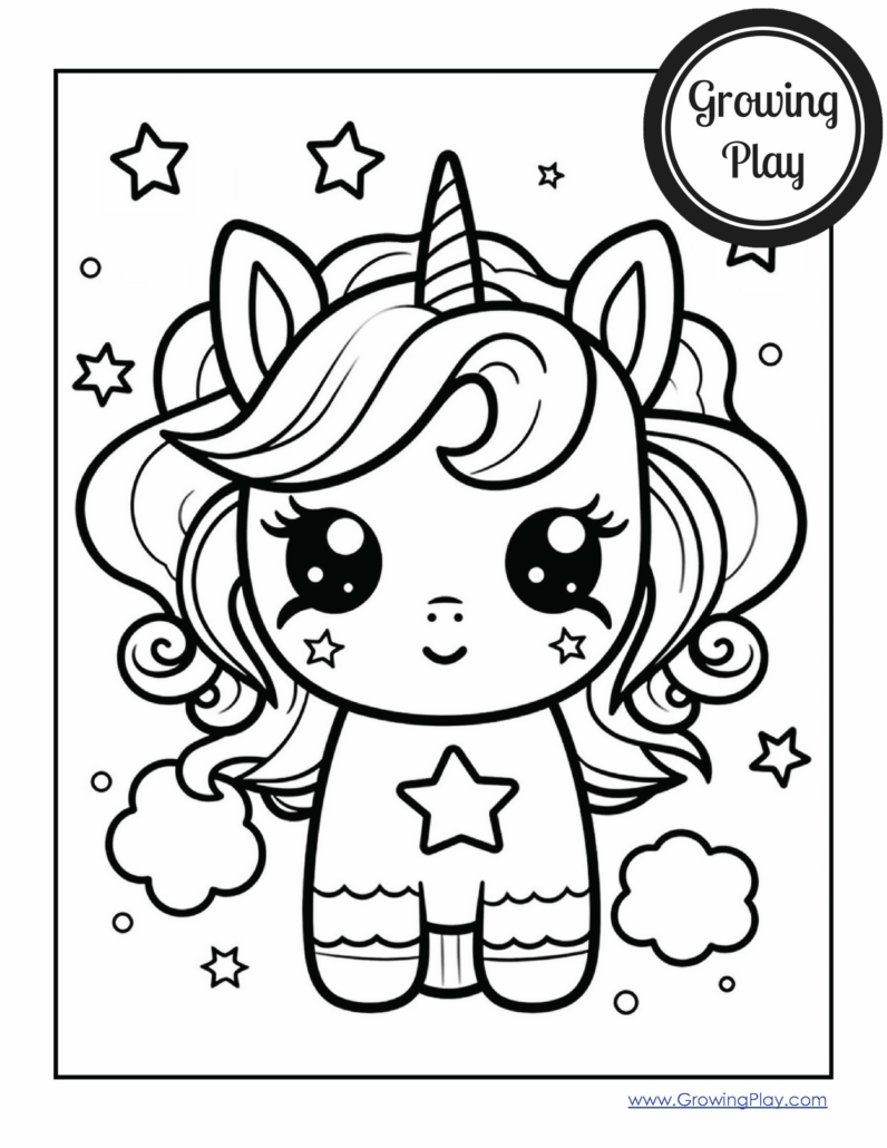 Cute kawaii unicorn coloring pages free