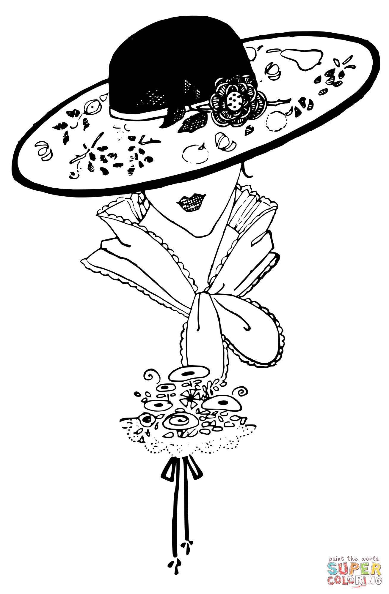 Vintage lady in a hat coloring page free printable coloring pages
