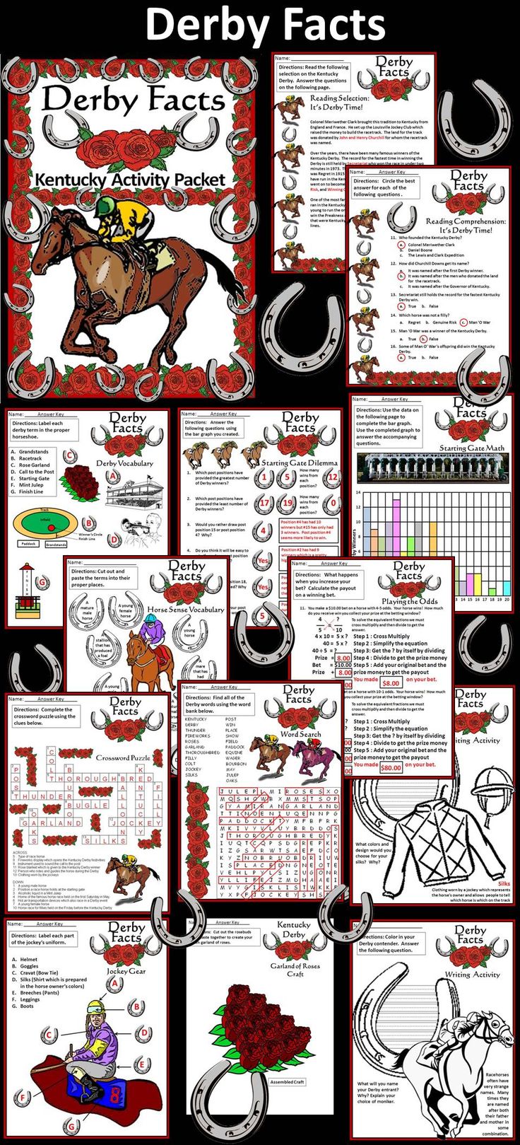 Kentucky derby activities derby facts activity packet bundle kentucky derby kentucky derby party games kentucky derby themed party