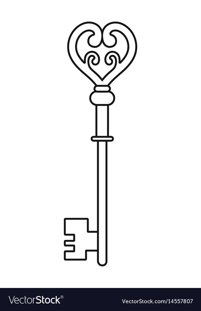 Vintage key for coloring book black linear vector image