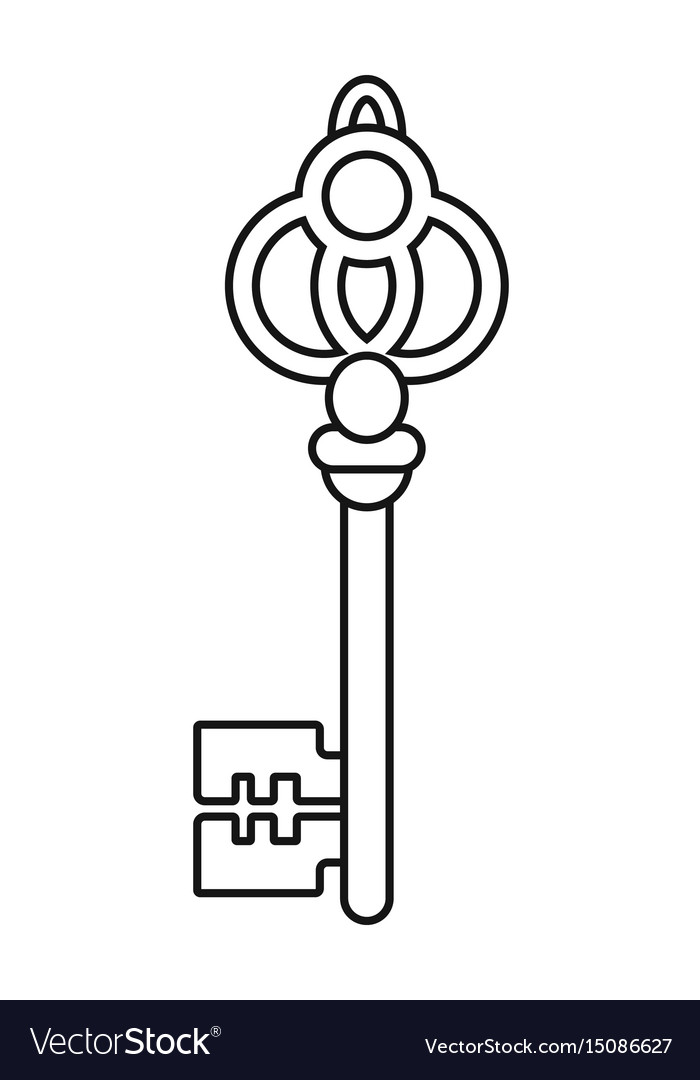 Vintage key for coloring book black linear vector image
