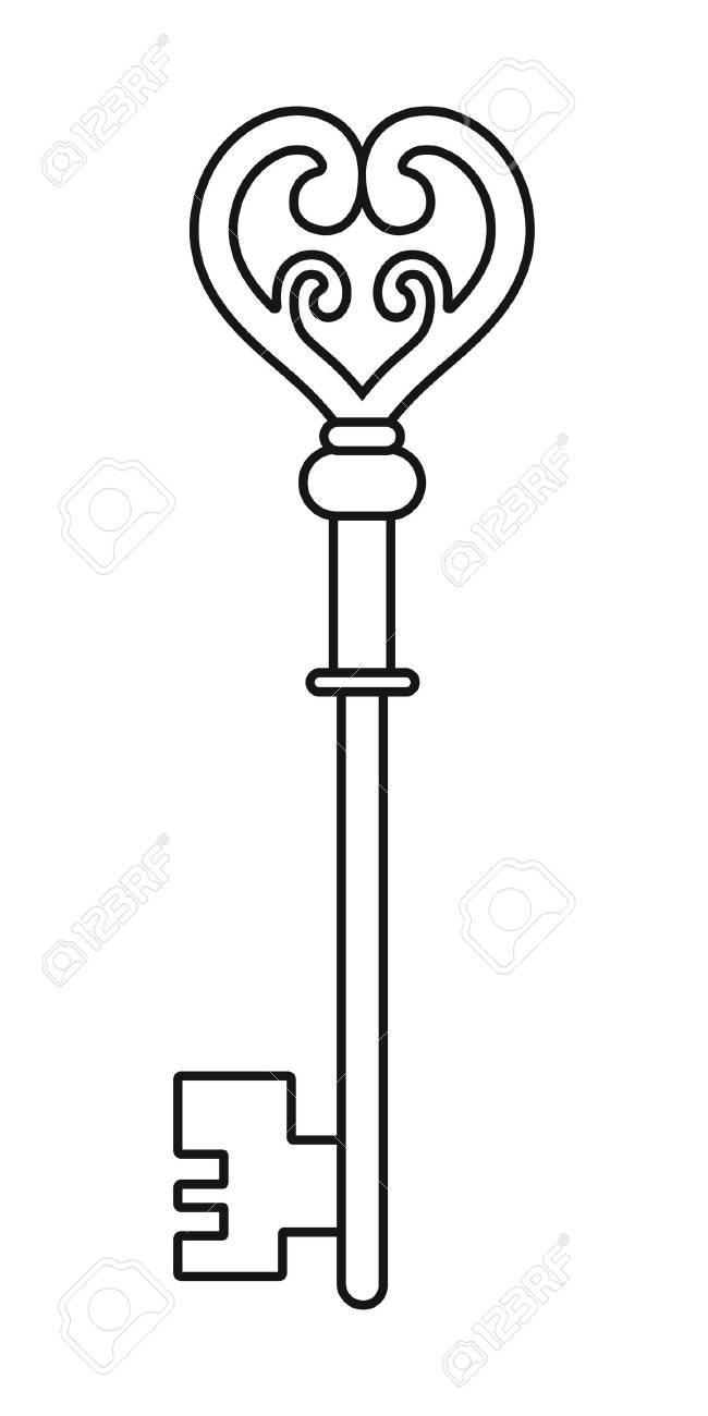 Vintage key for coloring book black linear silhouette isolated on white background royalty free svg cliparts vectors and stock illustration image