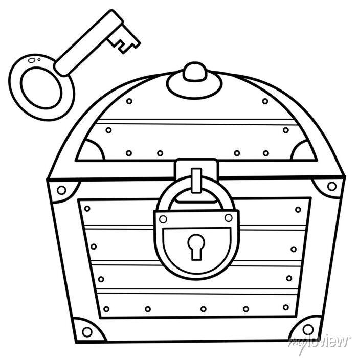 Coloring page outline of cartoon treasure chest with key closed plakãty na zeä â plakãty grafickã hrãt hra