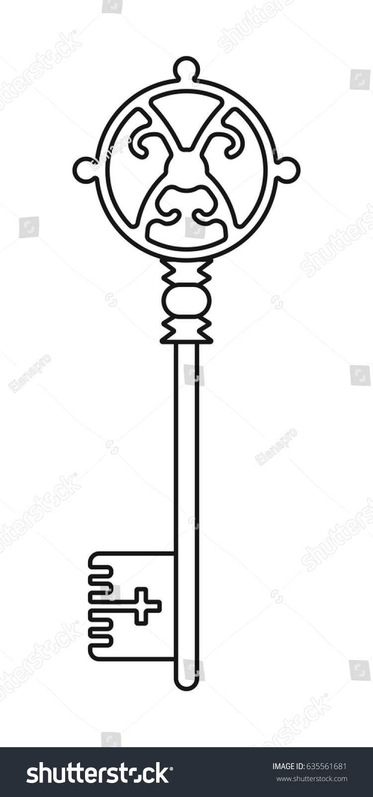 Vintage key coloring book black linear stock vector royalty free