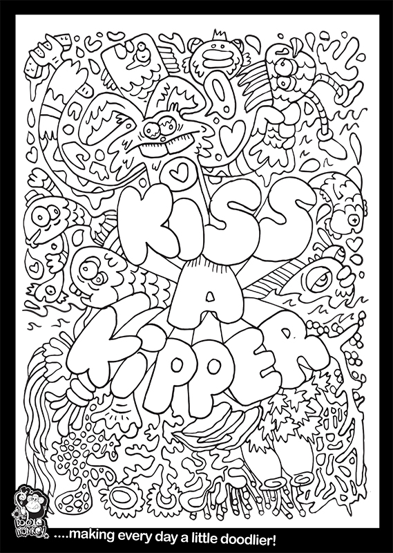 Kiss a kipper colouring sheet â the doodle monkey