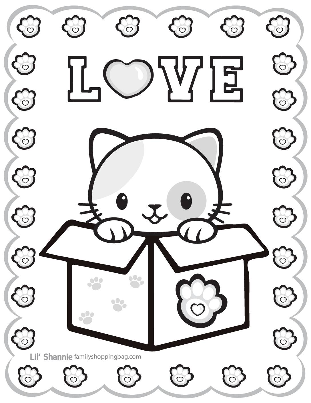 Coloring page valentine pups and kittens