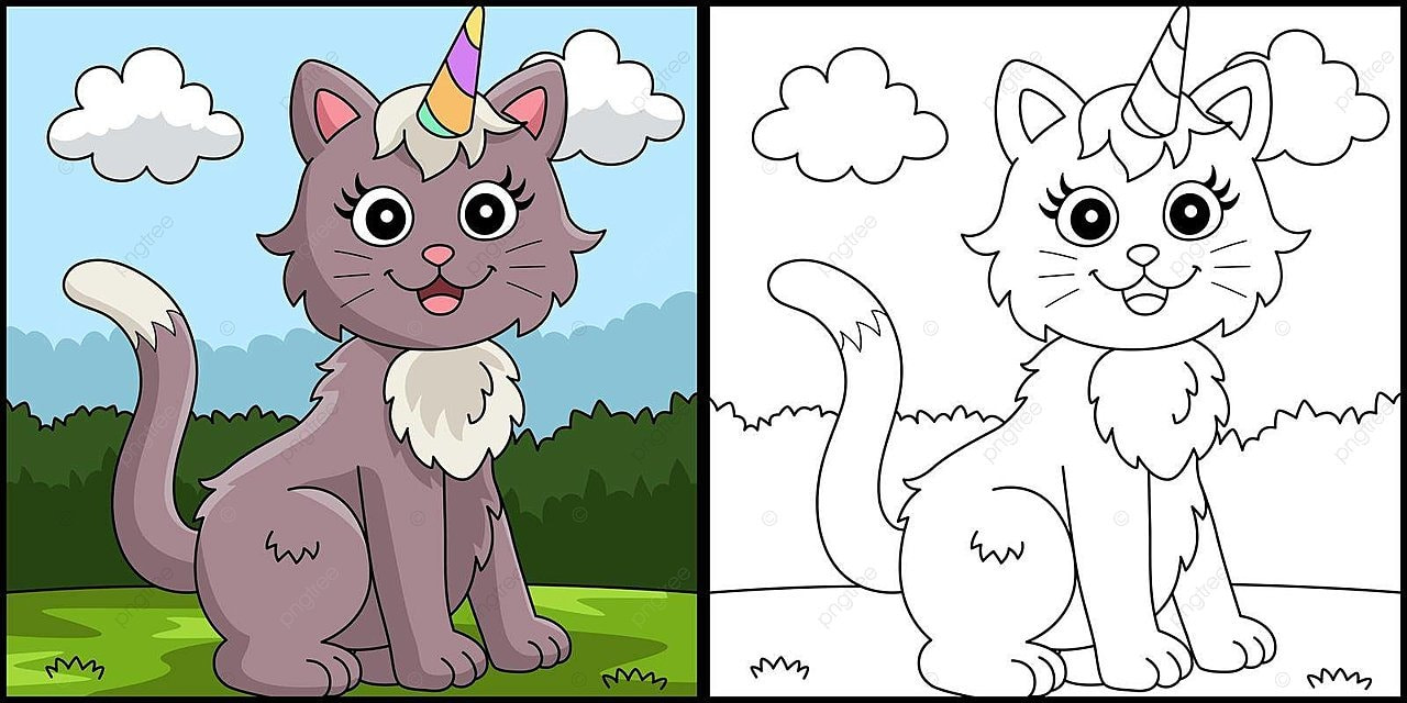 Cat unicorn coloring page colored illustration fun child drawing vector cat drawing unicorn drawing wing drawing png and vector with transparent background for free download