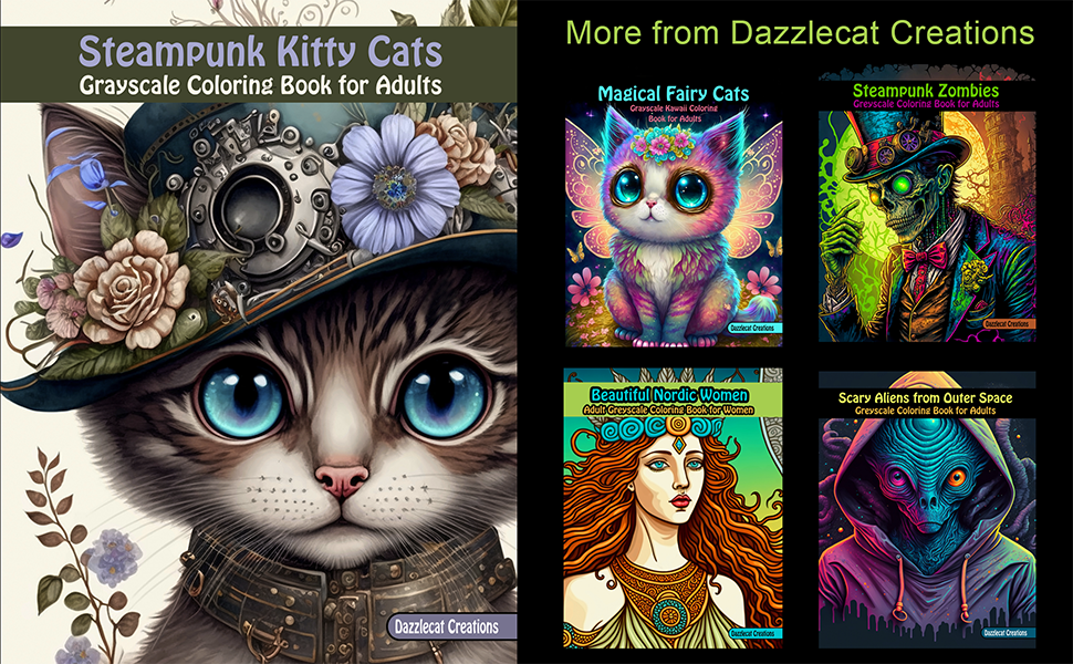 Steampunk kitty cats grayscale coloring book for adults creations dazzlecat whipple cat books