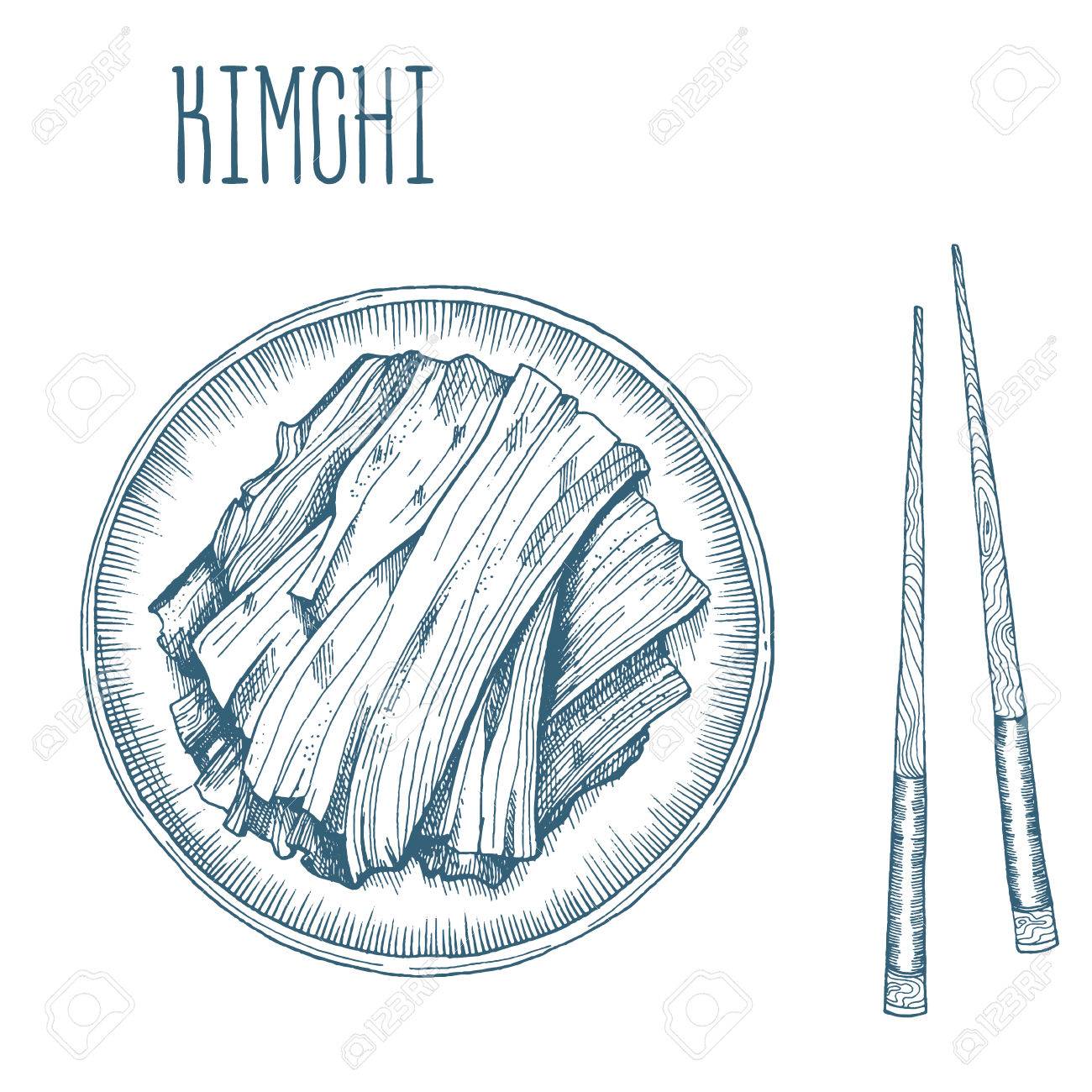 Kimchi korean food vintage illustration linear graphic royalty free svg cliparts vectors and stock illustration image