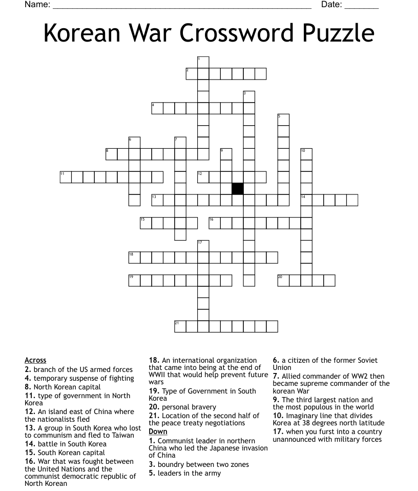Korean war crossword puzzle