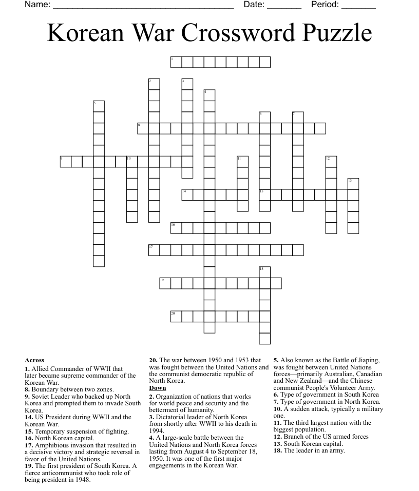 Korean war word search