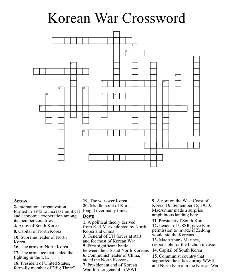 Korean war word search