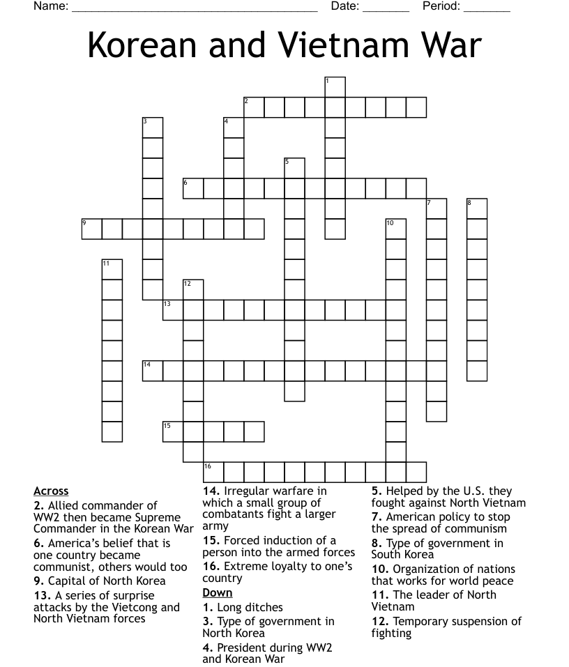 Korean war crossword puzzle