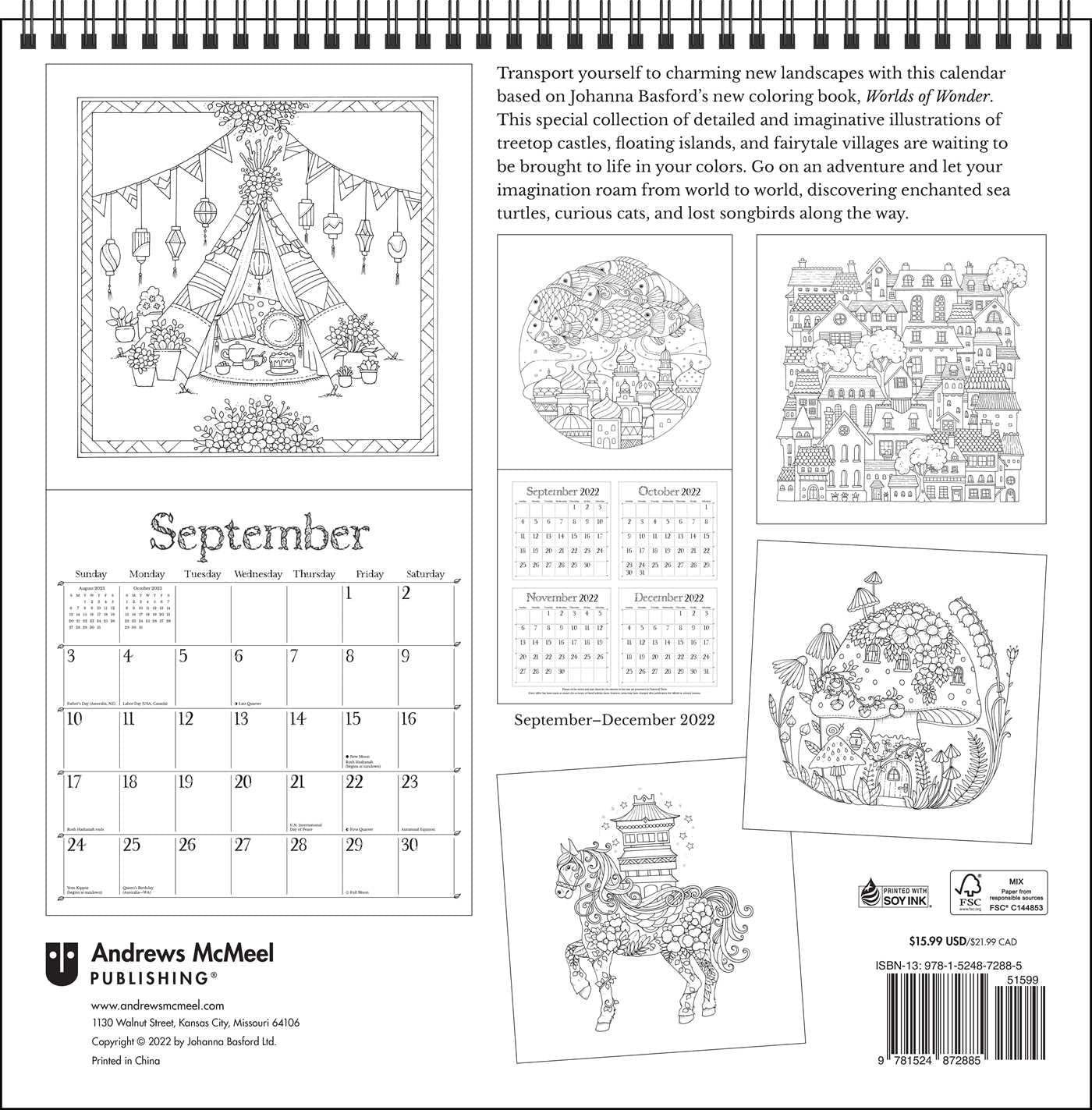 Hanna basford worlds of wonder coloring wall calendar a c â