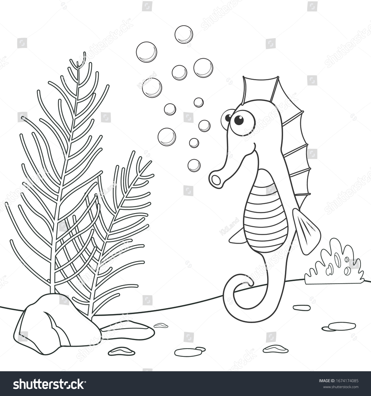 Vektor stok coloring page outline cartoon sea horse tanpa royalti
