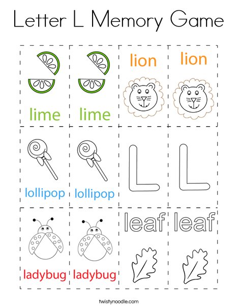 Letter l memory game coloring page