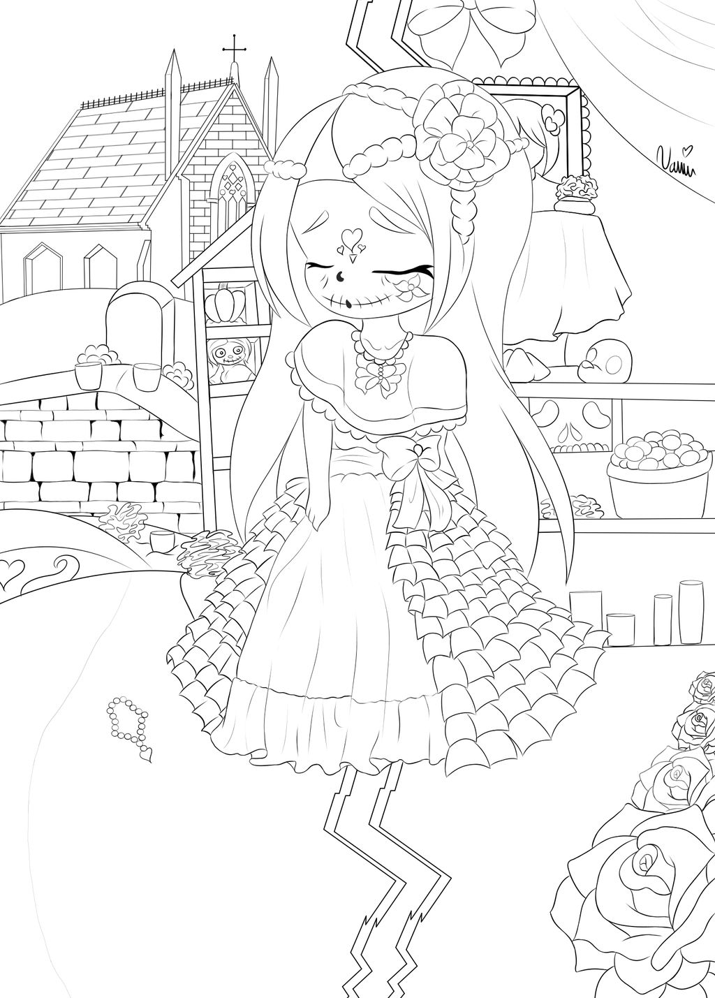 Merli la catrina coloring page by nyxofthenight on
